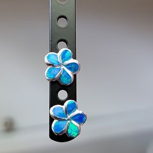 Blue Opal Inlay Sterling Silver Earrings